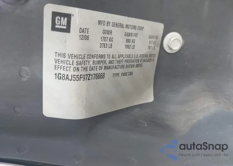 2007 Saturn Ion 2 z USA, uszkodzony, nr VIN 1G8AJ55F97Z176668